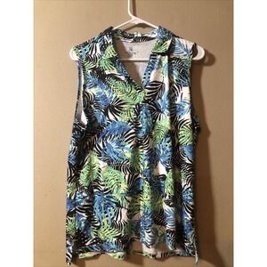 Emerald 18 Sleeveless Golf Shirt Size Large Lovely Floral Tropical Print